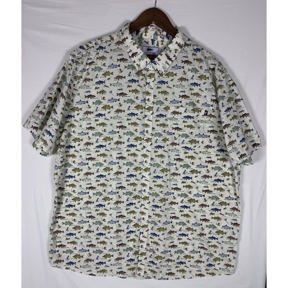Southern Lure Fish Print Button Up Shirt Mens 3XL Coastal Fishing Camp Aloha